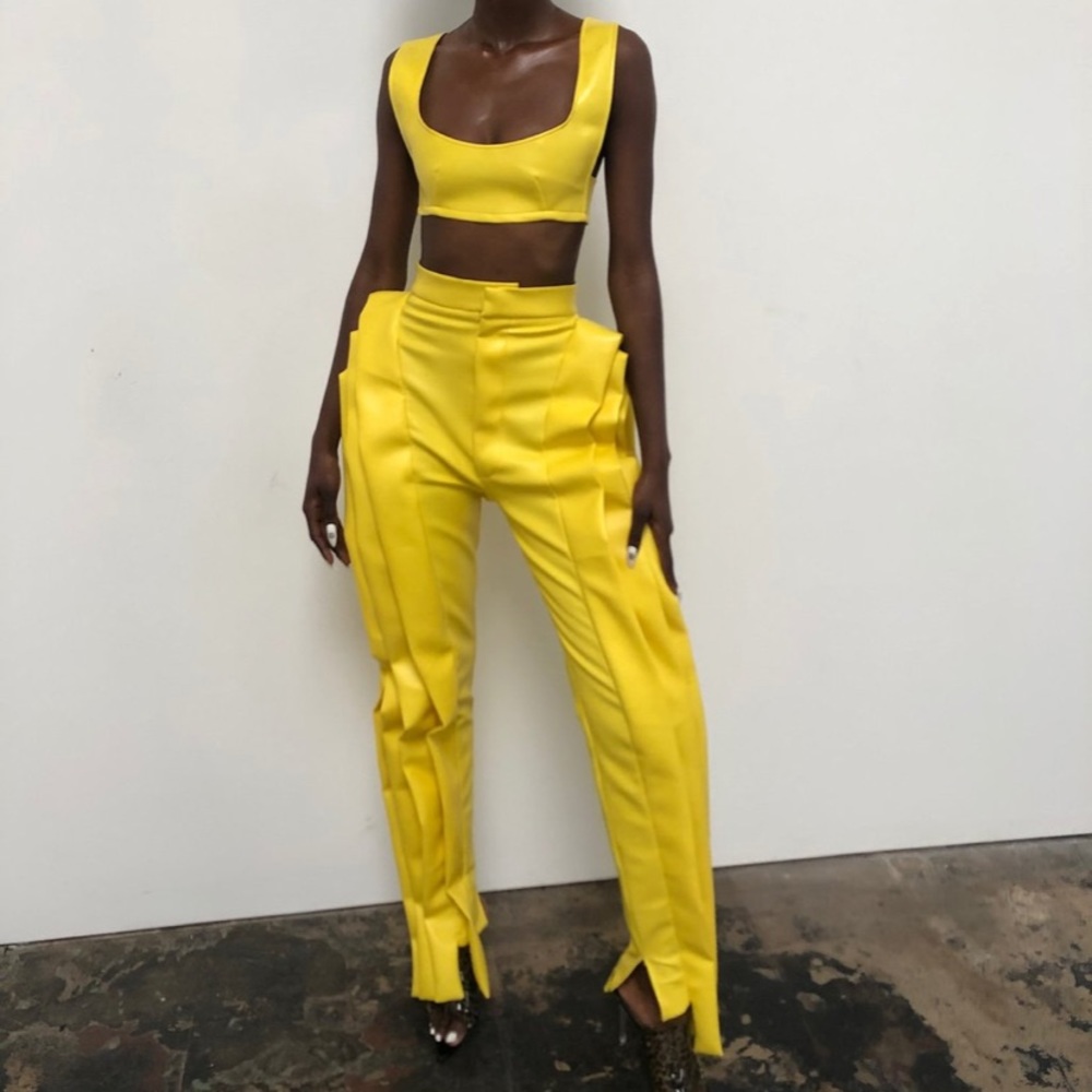 yellow pleated ruffle pants by fromgrayscale
